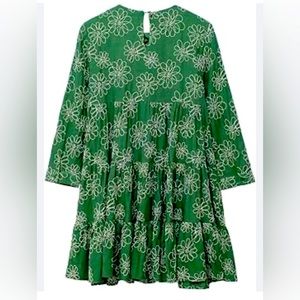 ZARA GREEN DIANA FLORAL EMBROIDERED RUFFLED FRILLED HEM VOLUMINOUS SWING DRESS